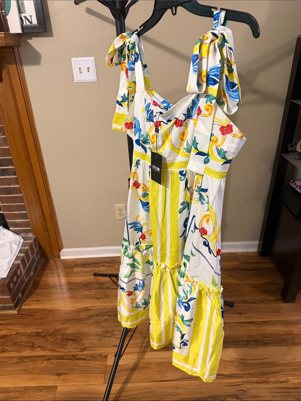 STYLEWE White Floral Dress with Yellow and Blue Accents